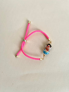 Pulsera de cordón rosa empollerada turquesa