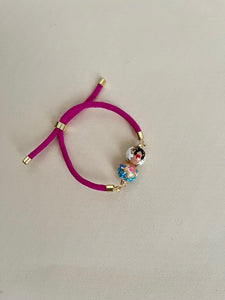 Pulsera de cordón fucsia empollerada turquesa